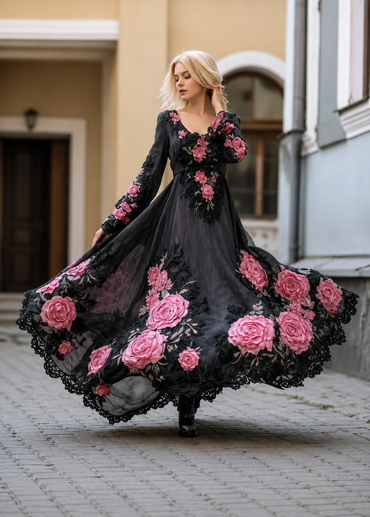 Womens Stylish And Elegant Floral Long-sleeve Dress Jovera Joyce