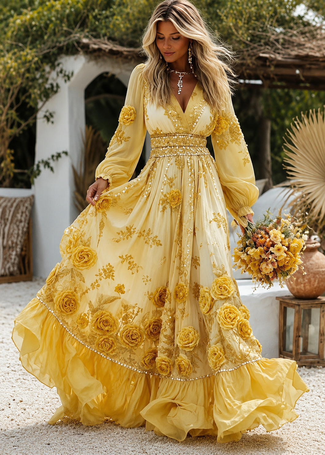 Womens Stylish And Elegant Floral Long-sleeve Dress Jovera Joyce