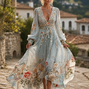 Womens Stylish And Elegant Floral Long-sleeve Dress Jovera Joyce