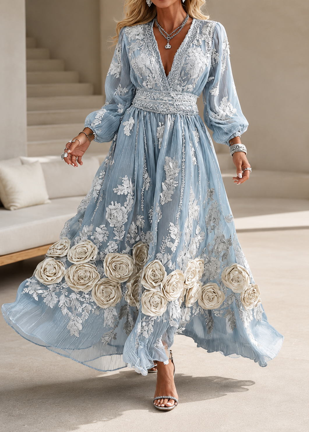 Womens Stylish And Elegant Floral Long-sleeve Dress Jovera Joyce