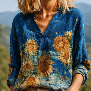 Loose-fitting Casual Womens Shirt With A V-neck And A Printed Design Jovera Joyce