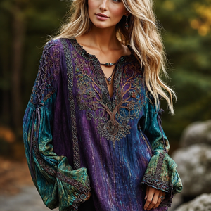 Loose-fitting Casual Womens Shirt With A V-neck And A Printed Design Jovera Joyce