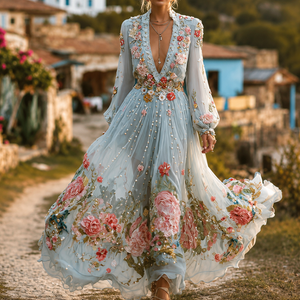 Womens Stylish And Elegant Floral Long-sleeve Dress Jovera Joyce