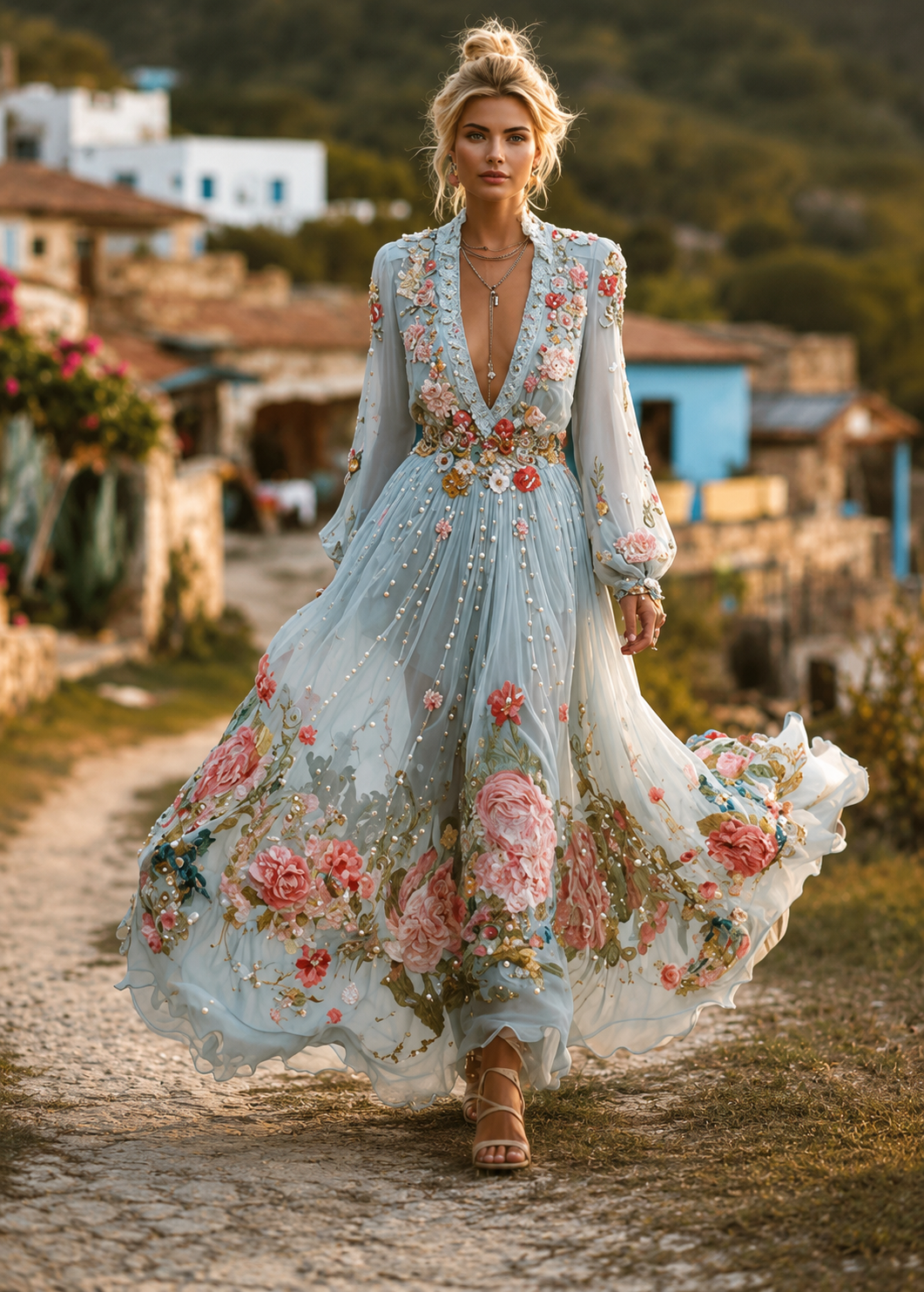 Womens Stylish And Elegant Floral Long-sleeve Dress Jovera Joyce