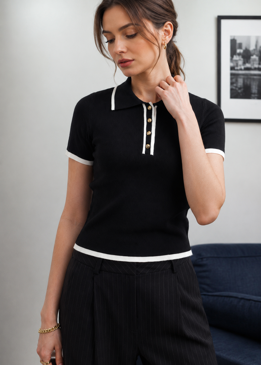 Women's Fashion Elegant Slim-fit Short Sleeve Polo Collar Top Jovera Joyce