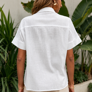 Polo Collar Casual White Women's Cardigan Button Shirt Jovera Joyce