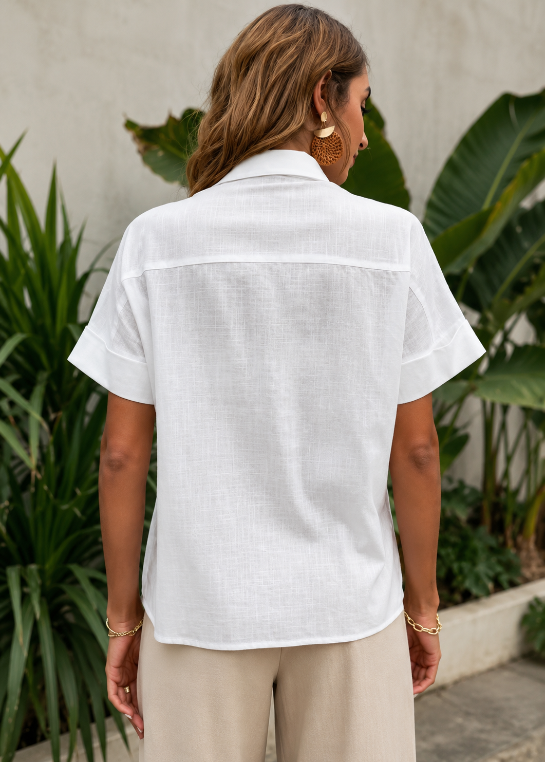 Polo Collar Casual White Women's Cardigan Button Shirt Jovera Joyce