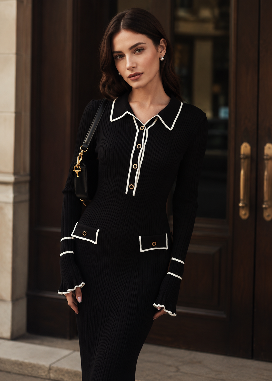 Women's French Entry Lux Ruffled Knitted Dress Jovera Joyce