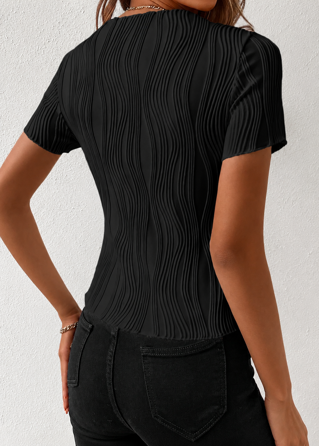 Solid Color Round Neck Slim Fit Short Sleeve T-shirt Top Jovera Joyce