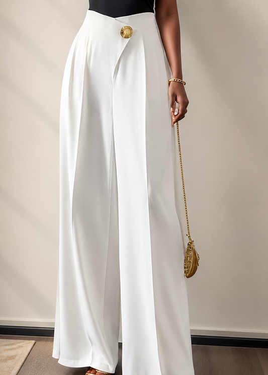 Solid Color High Waist Drooping Wide Leg Pants Jovera Joyce