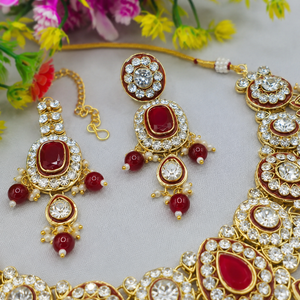 Luxury Indian Platinum Plated Classic Crystal Rhinestone Kundan Choker Necklace Set Pearl Earrings Maang Tikka Engagement Jovera Joyce