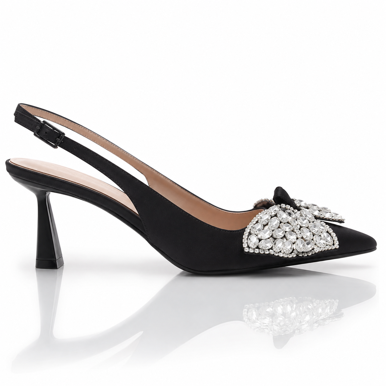 Rhinestone Bow Stiletto Heel One Strap Sandals, Sexy Pointed Toe Wide Width Pumps For Wide Feet, 2026 Closed Toe High Heels Women Jovera Joyce
