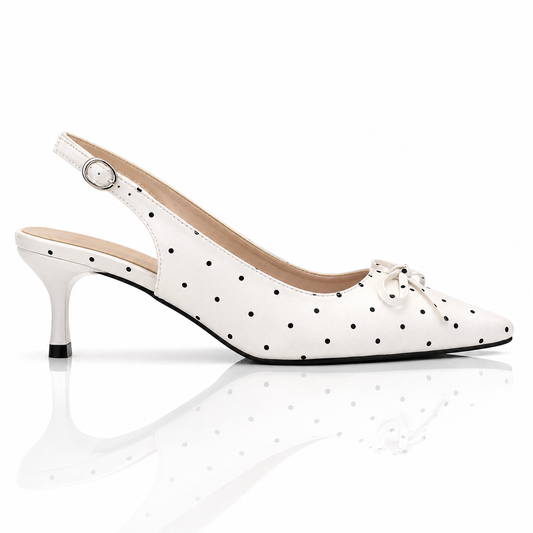 2026 Spring Summer New Arrival French Luxury Polka Dot Pointed Toe Backless Sandals, Women Elegant Stiletto Closed Toe Trendy Heels Jovera Joyce