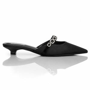 Women's French Style Satin Slide Sandals, Sparkling Rhinestone Embellished Pointed Toe Low Heel Slip-On Mules, 2025 Summer New Collection, High-end Outdoor Wear Jovera Joyce