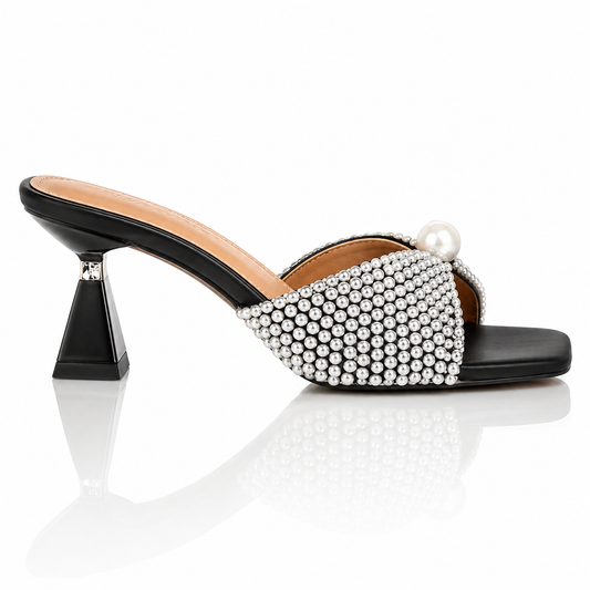 Fashionable And Versatile Pearl Commuting Temperament With Slim Heels And Exposed Toes, Cool Slippers, Half Slippers Jovera Joyce