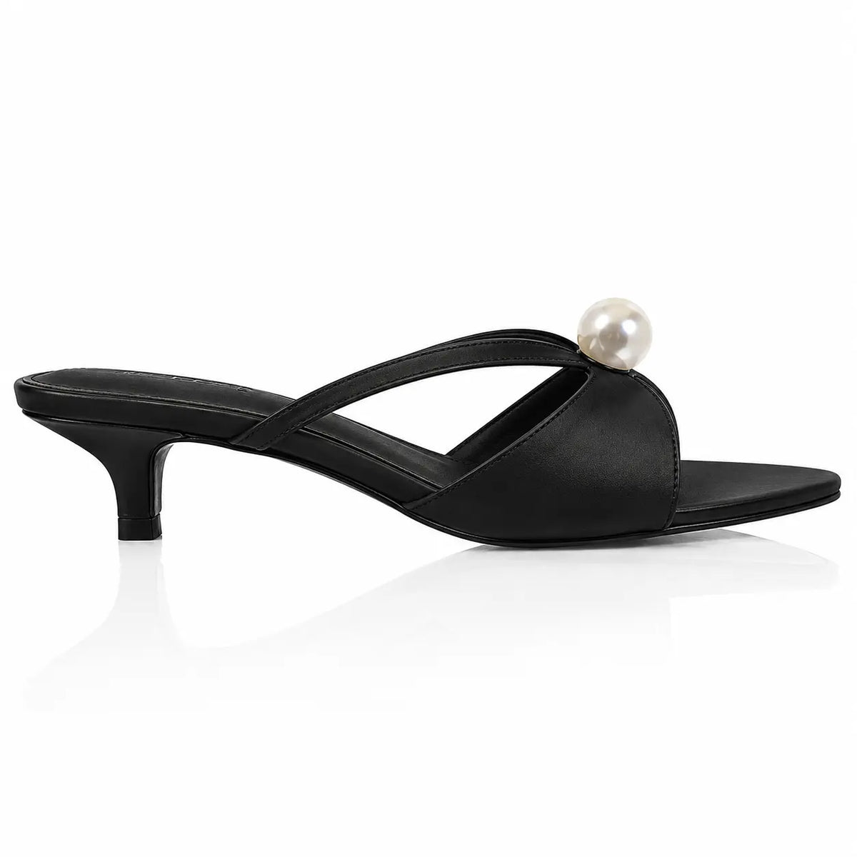 Women's French Style Pearl Embellished Pointed Toe High Heel Mules, Thin Heel Slip-On Slides, New Spring & Summer 2025 Collection, Elegant Daily Wear Jovera Joyce