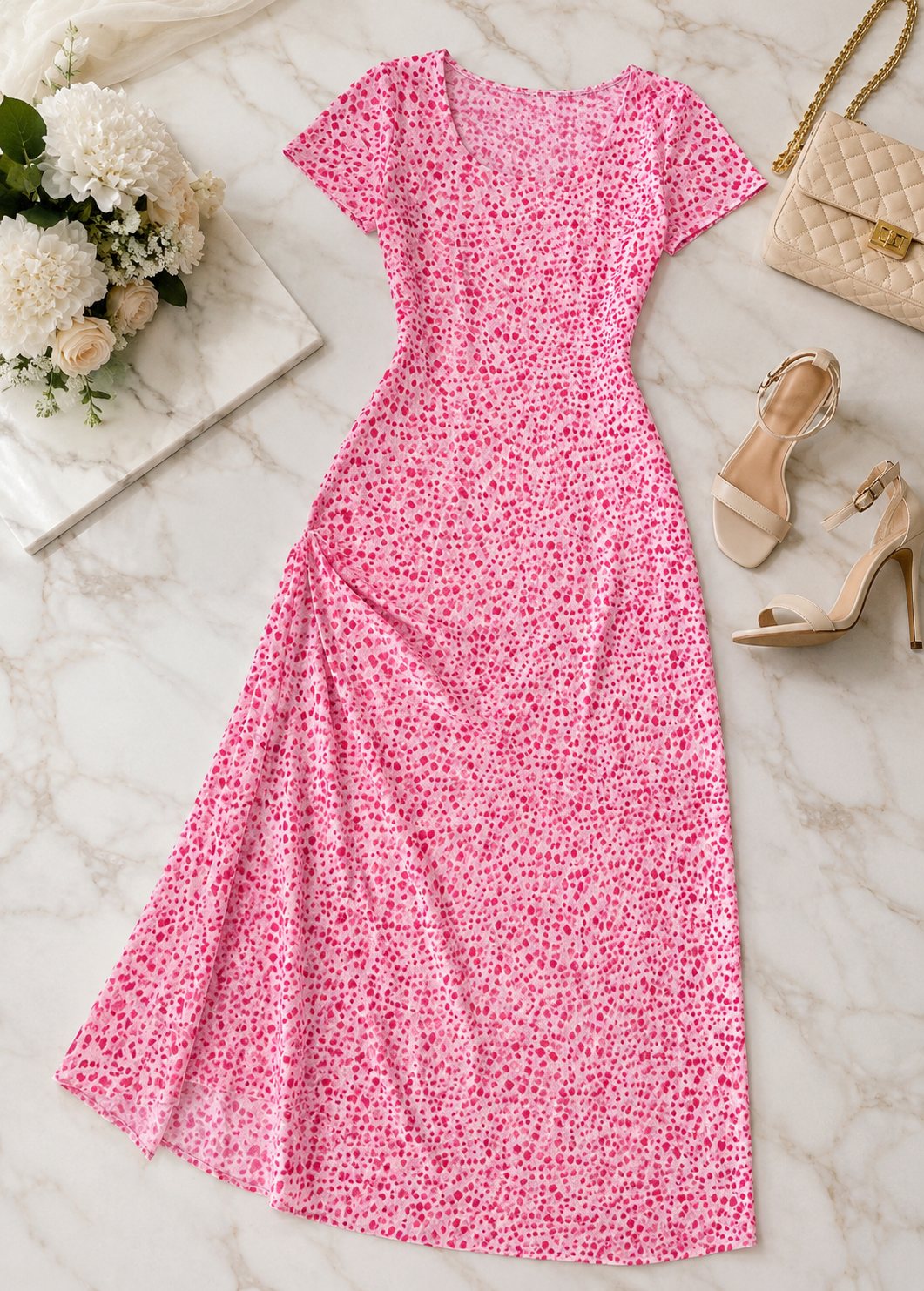 Fashion Printed U-neck Back Strap Short Sleeve Dress Jovera Joyce