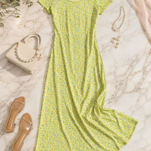 Fashion Printed U-neck Back Strap Short Sleeve Dress Jovera Joyce