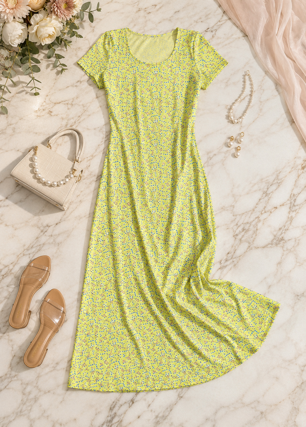 Fashion Printed U-neck Back Strap Short Sleeve Dress Jovera Joyce