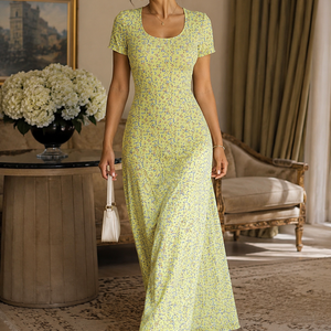 Fashion Printed U-neck Back Strap Short Sleeve Dress Jovera Joyce