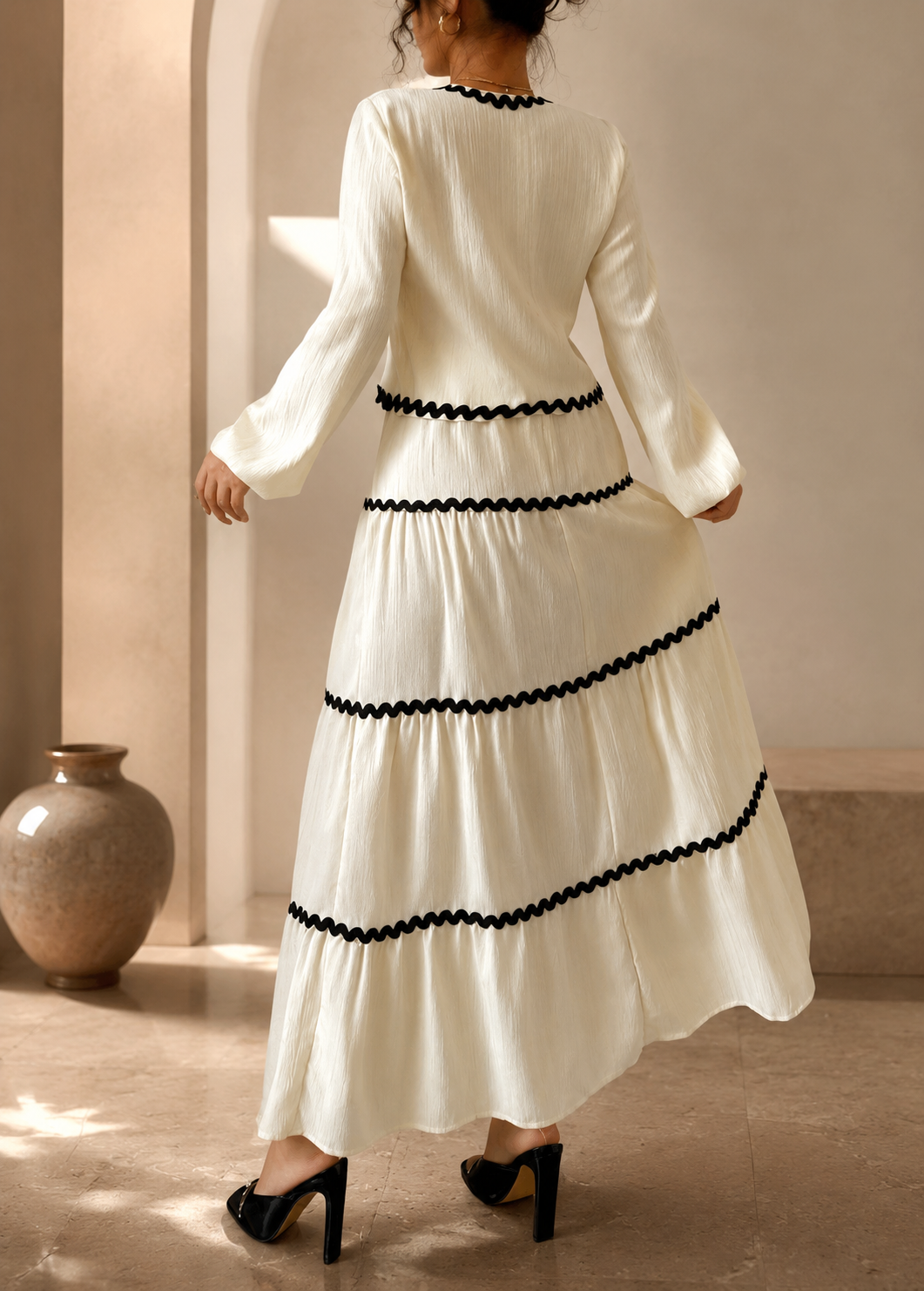 Lace Layered Pleated Lantern Sleeve Bow Shirt And Skirt Suit Women Jovera Joyce