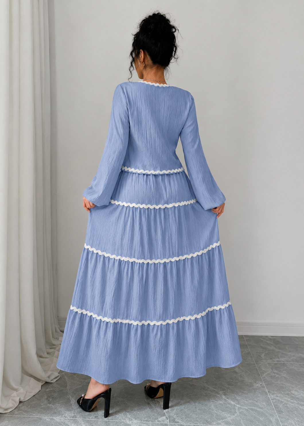 Lace Layered Pleated Lantern Sleeve Bow Shirt And Skirt Suit Women Jovera Joyce