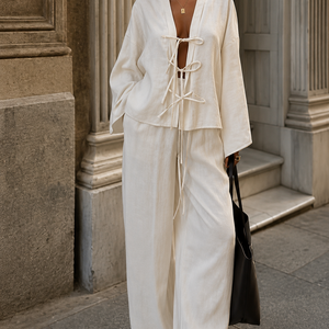 High-end Lace-up Shirt And Pants Casual Fashion Set Jovera Joyce