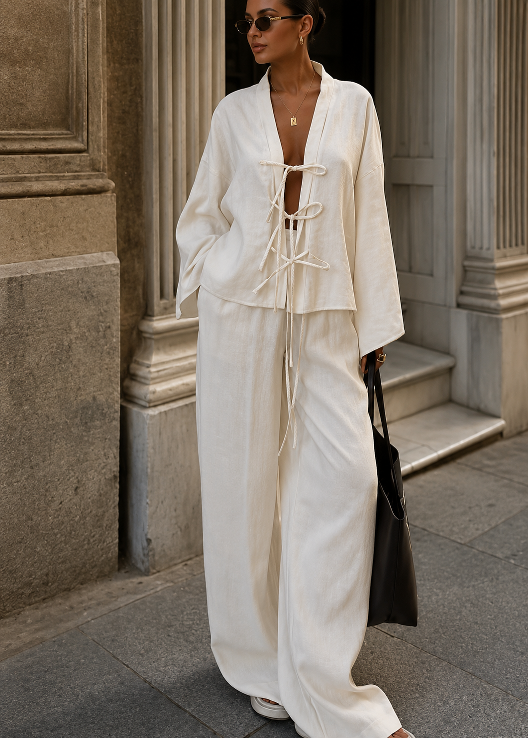 High-end Lace-up Shirt And Pants Casual Fashion Set Jovera Joyce