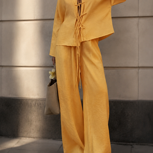High-end Lace-up Shirt And Pants Casual Fashion Set Jovera Joyce