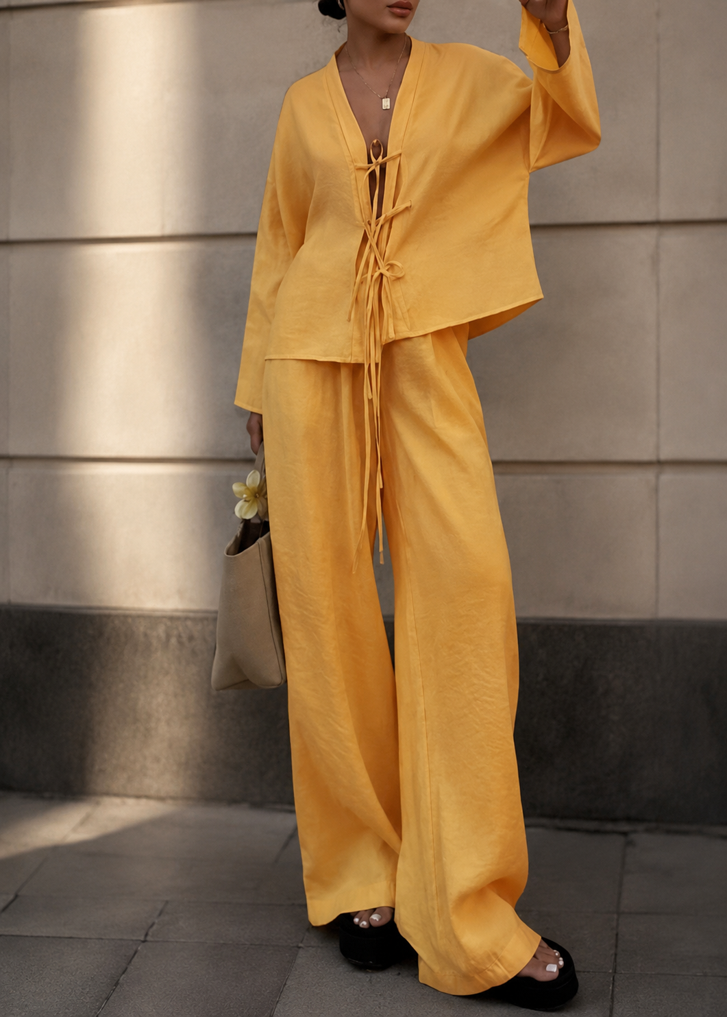 High-end Lace-up Shirt And Pants Casual Fashion Set Jovera Joyce