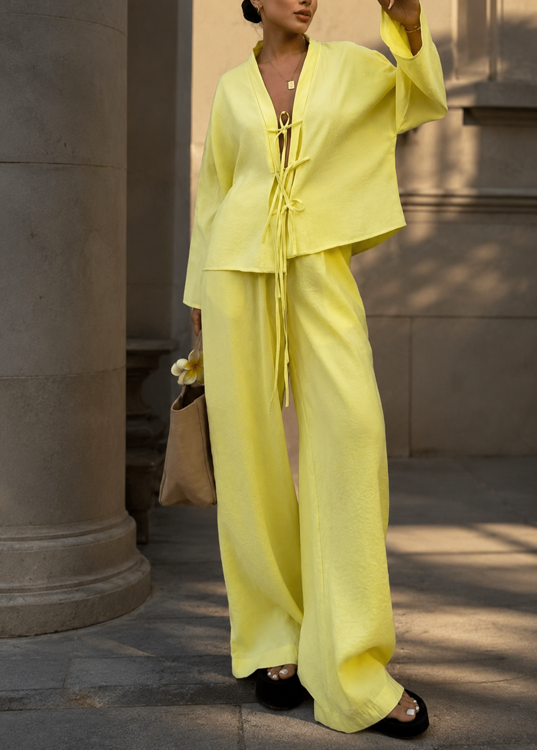 High-end Lace-up Shirt And Pants Casual Fashion Set Jovera Joyce