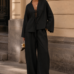 High-end Lace-up Shirt And Pants Casual Fashion Set Jovera Joyce
