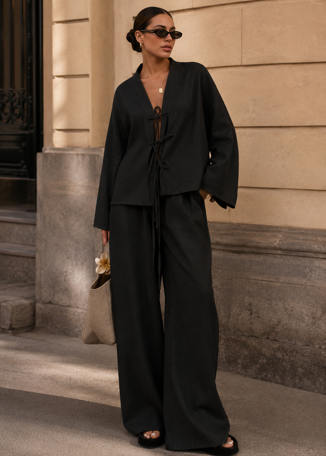 High-end Lace-up Shirt And Pants Casual Fashion Set Jovera Joyce