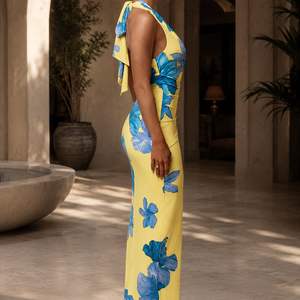 Womens Fashionable Printed V-Neck Slim-Fit Dress Jovera Joyce