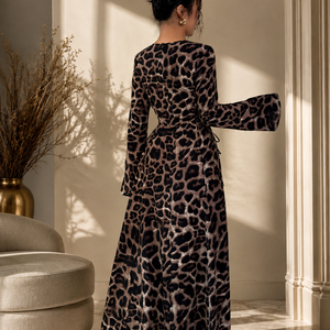 French Leopard Print Long Sleeve Dress Women Jovera Joyce