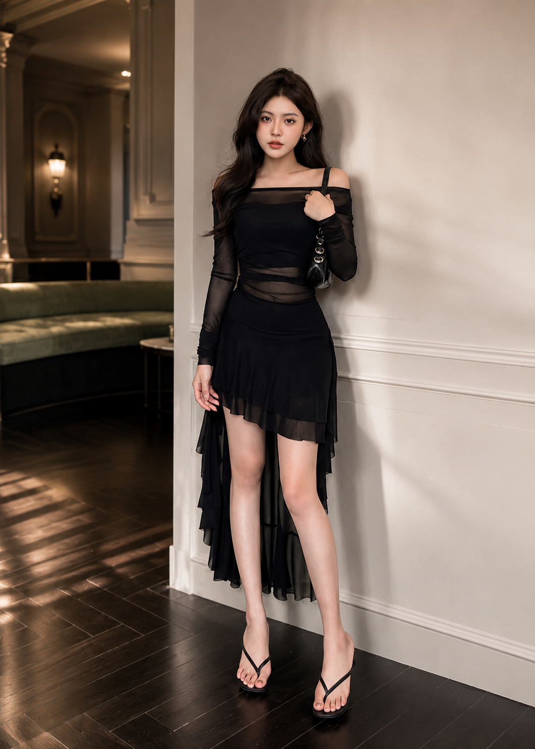 Off-shoulder See-through Irregular Dress French Sweet Vacation Style Jovera Joyce
