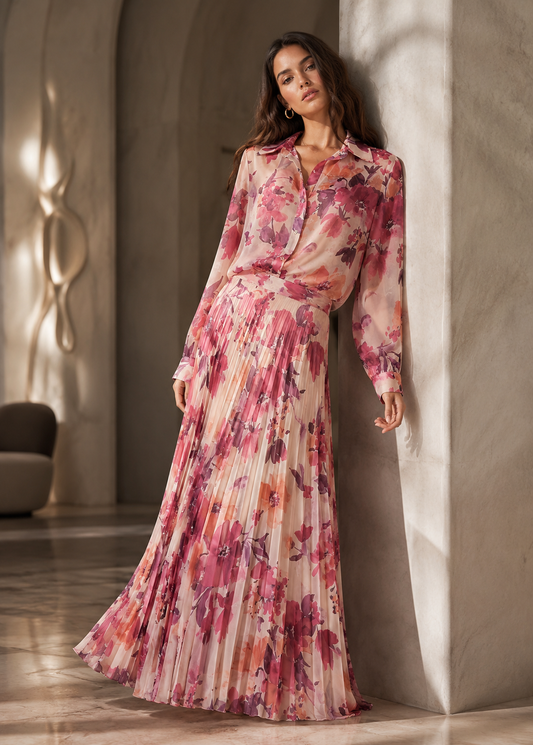 Fashion Casual Two-piece Suit Printed Long Sleeve Shirt High Waist Skirt Suit Jovera Joyce