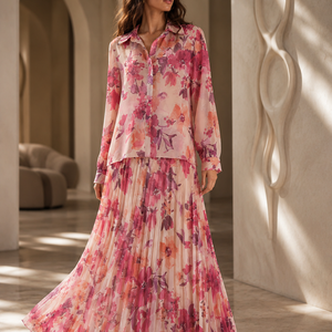 Fashion Casual Two-piece Suit Printed Long Sleeve Shirt High Waist Skirt Suit Jovera Joyce