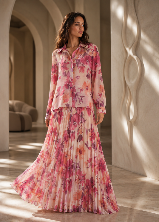 Fashion Casual Two-piece Suit Printed Long Sleeve Shirt High Waist Skirt Suit Jovera Joyce
