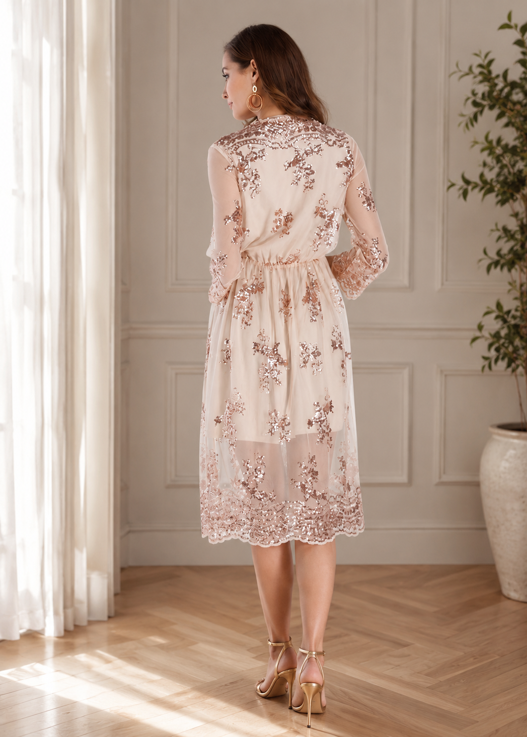 Celeste Sequin Lace Midi Dress Jovera Joyce