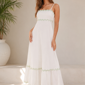 New Suspender Long Dress Summer Fashion Solid Color Wave Pattern Printed Beach Dresses For Womens Clothing Jovera Joyce