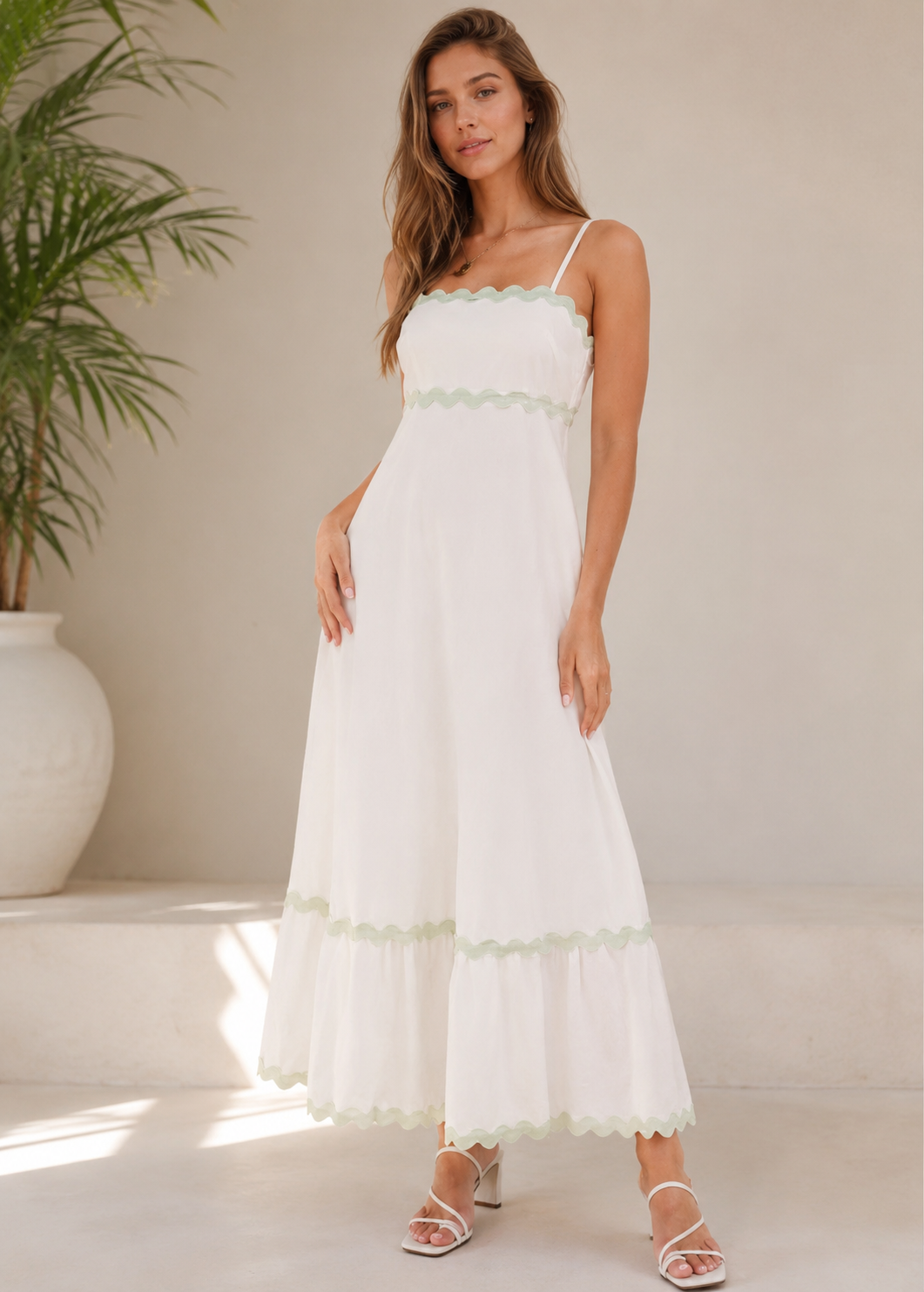 New Suspender Long Dress Summer Fashion Solid Color Wave Pattern Printed Beach Dresses For Womens Clothing Jovera Joyce