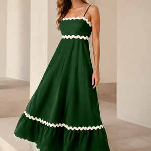 New Suspender Long Dress Summer Fashion Solid Color Wave Pattern Printed Beach Dresses For Womens Clothing Jovera Joyce
