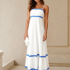 New Suspender Long Dress Summer Fashion Solid Color Wave Pattern Printed Beach Dresses For Womens Clothing Jovera Joyce