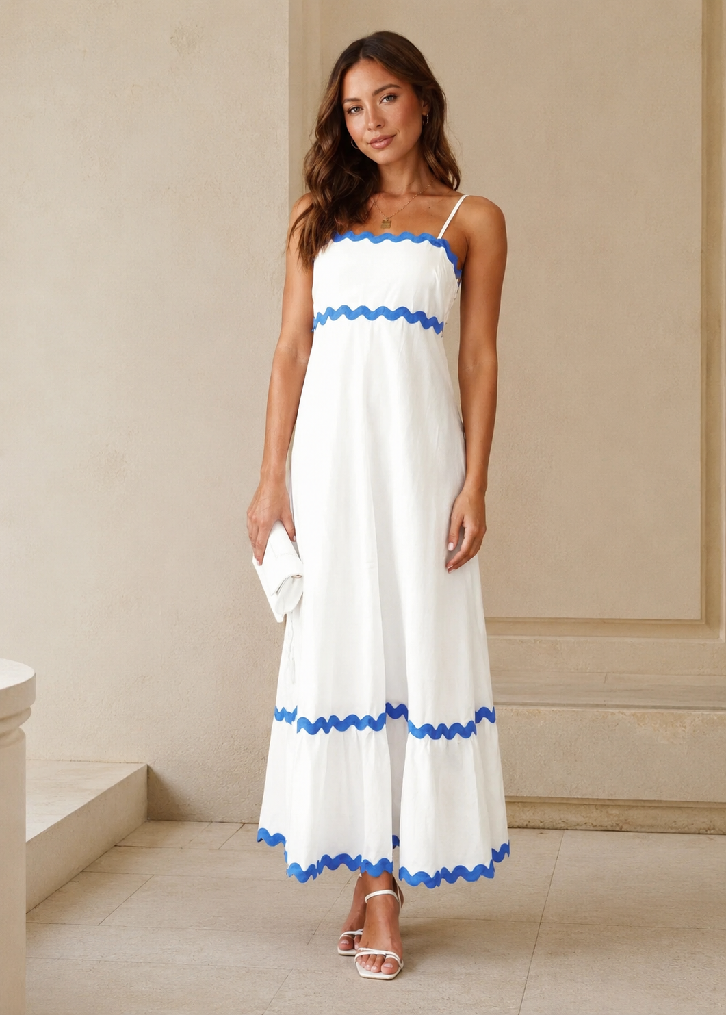 New Suspender Long Dress Summer Fashion Solid Color Wave Pattern Printed Beach Dresses For Womens Clothing Jovera Joyce