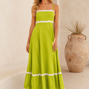 New Suspender Long Dress Summer Fashion Solid Color Wave Pattern Printed Beach Dresses For Womens Clothing Jovera Joyce