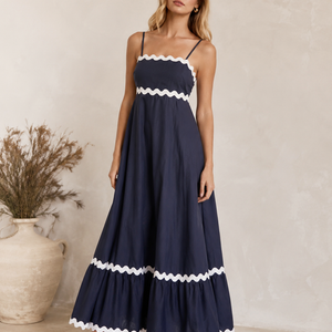 New Suspender Long Dress Summer Fashion Solid Color Wave Pattern Printed Beach Dresses For Womens Clothing Jovera Joyce