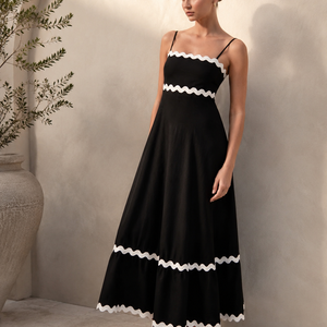 New Suspender Long Dress Summer Fashion Solid Color Wave Pattern Printed Beach Dresses For Womens Clothing Jovera Joyce