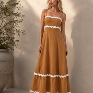 New Suspender Long Dress Summer Fashion Solid Color Wave Pattern Printed Beach Dresses For Womens Clothing Jovera Joyce