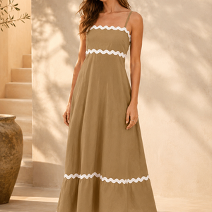 New Suspender Long Dress Summer Fashion Solid Color Wave Pattern Printed Beach Dresses For Womens Clothing Jovera Joyce